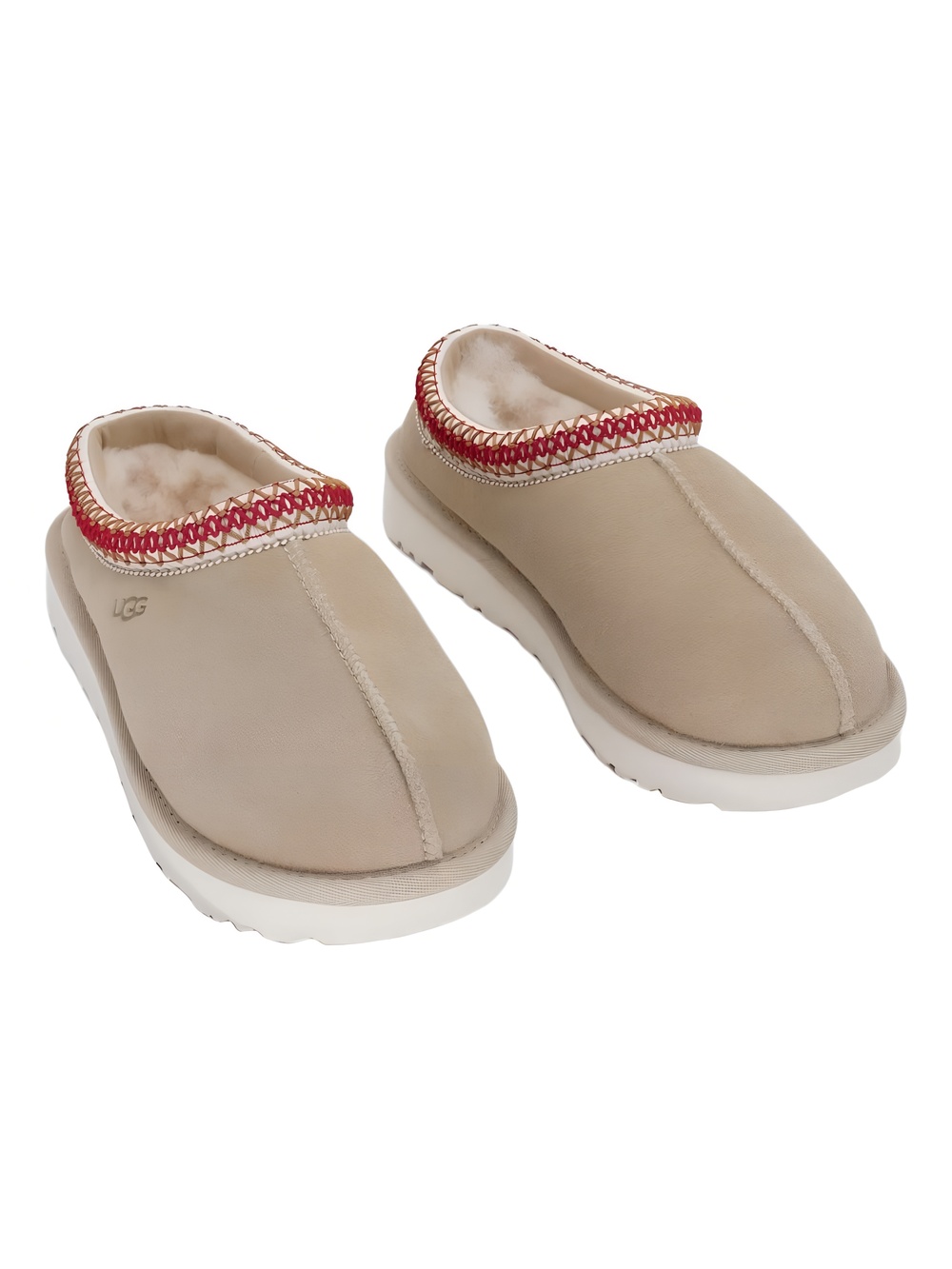 UGG Womens Tasman II Slide Tan Beige Red Trim Size 5M